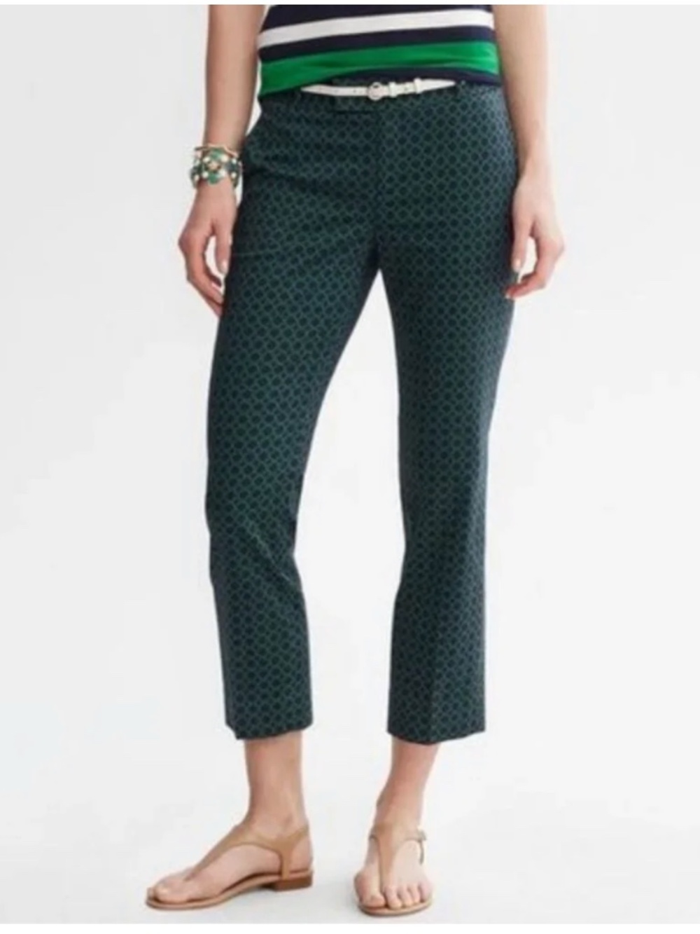 Banana Republic Navy Blue and Green Celtic Print Ankle Cotton Pant Size 10